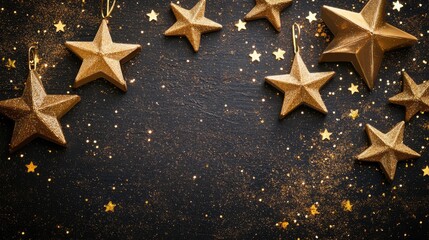 Poster - Golden Christmas Stars with Glitter on Dark Background for Decorative Holiday Illustrations and Seasonal Celebrations