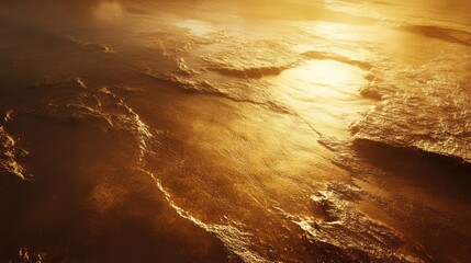 Poster - Golden textured surface reflecting sunlight during sunset creating a warm and serene atmospheric landscape background.