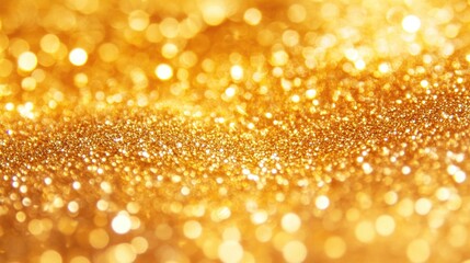 Poster - Golden festive background with abstract sparkles bokeh lights shimmering in blurred circles ideal for design templates and celebrations.