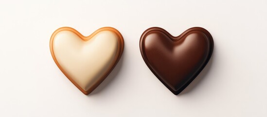Poster - Heart shaped chocolate confections in light and dark varieties on a clean white background ideal for Valentine's Day or sweet treats promotion