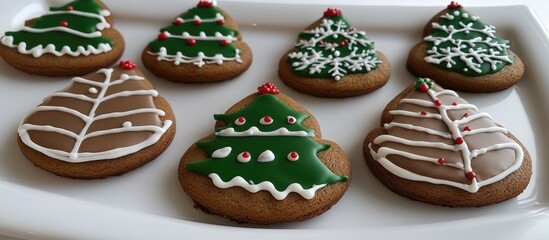 Poster - Festively Decorated Homemade Christmas Cookies on a White Plate Perfect for Holiday Celebrations and Gatherings
