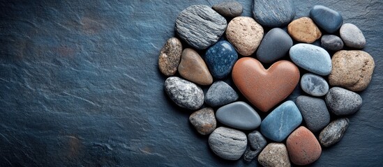 Aufkleber - Stones Forming Heart Shape on Dark Background Evoking Themes of Love and Connection