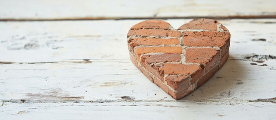 Aufkleber - Heart shaped brick on a rustic white wooden background perfect for romantic or decorative themes with ample copy space for text