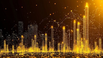 Poster - bright futuristic digital city skyline with glowing skyscrapers and dynamic data visualizations repr