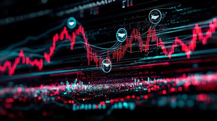 Poster - market fluctuations visualized with holographic agreement symbols in a futuristic tech style design 