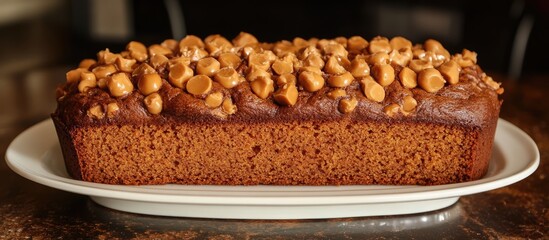 Poster - Deliciously moist pumpkin bread topped with butterscotch morsels ideal for festive autumn celebrations and cozy gatherings
