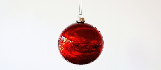 Poster - Red Christmas ornament hanging against a white background perfect for holiday decorations and festive themes.