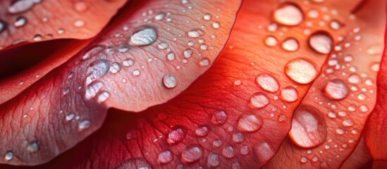 Leinwandbilder - Close-up of red rose petals glistening with water droplets showcasing delicate beauty for floral and romantic themes