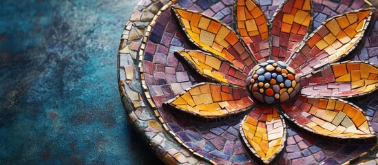 Aufkleber - Handmade mosaic flower design on decorative plate showcasing exquisite craftsmanship and enhancing home interior wall decor aesthetics