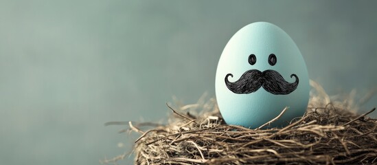 Aufkleber - Hipster Easter egg with mustache nestled in a rustic nest on a soft background celebrating quirky holiday decor