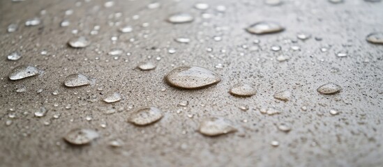 Aufkleber - High angle view of sandy beach with clear raindrops resting on the surface creating a natural and serene coastal atmosphere