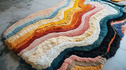 Poster - Vibrant handmade rug showcasing colorful patterns and textures made with skilled artisanal craftsmanship in a modern interior setting