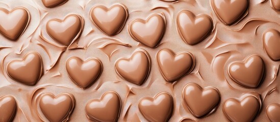 Aufkleber - Heart shaped milk chocolates delicately arranged on a smooth chocolate background conveying love and indulgence in a delightful treat setting