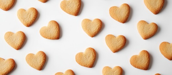 Aufkleber - Heart shaped cookies arranged elegantly on a white background creating a charming and sweet atmosphere for culinary and festive themes