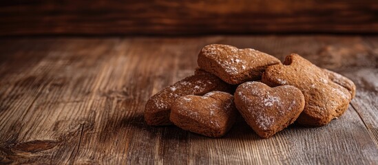 Poster - Homemade gingerbread cookies arranged on a rustic wooden table for festive holiday decor and seasonal baking inspiration.