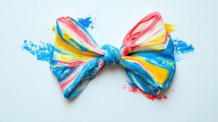 Poster - Colorful handmade paste bow on a white background showcasing artistic texture and vibrant hues perfect for creative design projects.