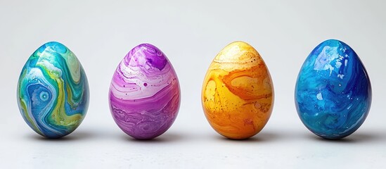 Aufkleber - Vibrant decorative eggs in various colors symbolizing holiday traditions and festive celebrations in a creative arrangement.