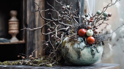 Poster - Rustic Handmade Table Decoration with Natural Elements and Unique Design for Home Interiors