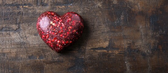 Aufkleber - Heart shaped chocolate treat on dark wooden background with spacious area for text and romantic atmosphere ideal for Valentine's Day promotions