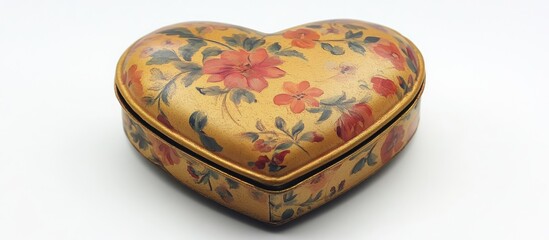 Aufkleber - Floral decorated heart shaped box against a clean white background for romantic or vintage themed designs.