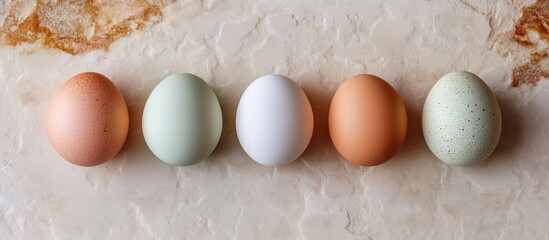 Aufkleber - Colorful Easter Eggs Arrangement on Light Background Perfect for Holiday Promotions and Greeting Cards Top View Flat Lay
