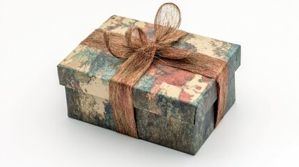 Poster - Handcrafted decorative gift box with rustic design and ribbon on neutral background perfect for celebrations and special occasions