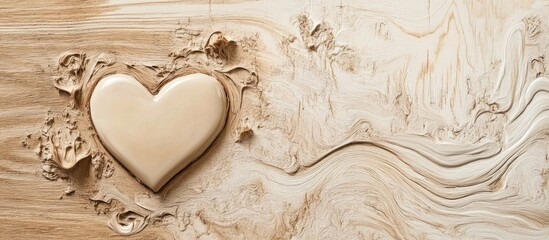 Aufkleber - Wooden heart shape carved into a textured wooden surface representing love and craftsmanship in a natural setting