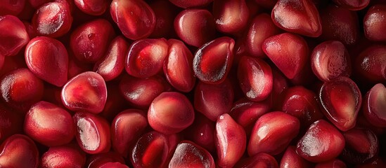 Poster - Heart Shaped Pomegranate Seeds Close Up Red Garnet Healthy Natural Food Background