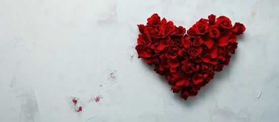Poster - Red rose heart arrangement on a white background perfect for romantic occasions and floral decor concepts