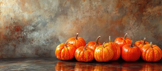 Poster - Thanksgiving Day greeting card featuring pumpkins on a textured backdrop with ample copy space for autumn holiday messages