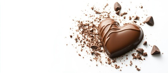 Aufkleber - Heart shaped milk chocolate with cocoa shavings on a clean white background ideal for Valentine's Day or dessert themed promotions