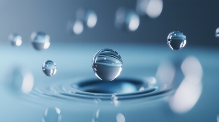 Poster - water droplets create ripples on a smooth surface reflecting light during daylight hours