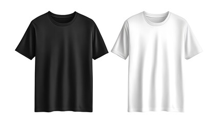 Two white and black t - shirts on a white background. AI Generated