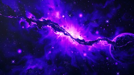 Wall Mural - intense & mesmerizing purple cosmic scene dramatic starburst, glowing celestial bodies & intricate i