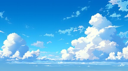 a clean anime-inspired vector background showcasing blue skies and fluffy clouds, perfect for wallpa