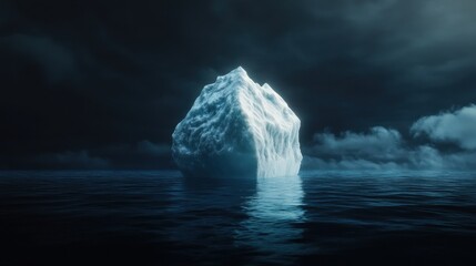 Poster - Iceberg floating in the middle of a deep blue ocean, with only the tip visible above water, a symbolic concept of hidden challenges