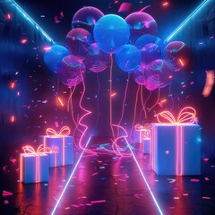 Poster - Birthday party invitation neon theme.