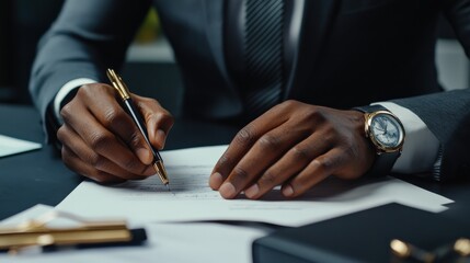 Aufkleber - Close-up of a lawyer hand writing notes during a legal consultation