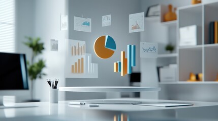 Poster - A computer monitor displays a graph with a pie chart and other graphs