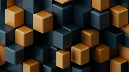 Poster - Abstract design featuring three-dimensional cubes in shades of blue and brown in a contemporary arrangement
