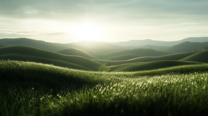 Wall Mural - rolling green hills under a tranquil sky at dawn with soft sunlight illuminating the landscape