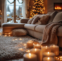 Aufkleber - Very cozy atmosphere with Christmas lights in the room.