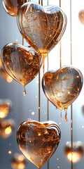 Poster - 3D golden hearts hanging from top, background is plain white.