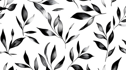 Canvas Print - Monochrome botanical seamless pattern with leaves and branches.