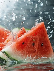 Aufkleber - Sliced watermelon with water splash, feelings of summer fun.
