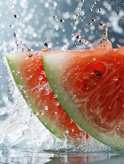 Aufkleber - Sliced watermelon with water splash, feelings of summer fun.