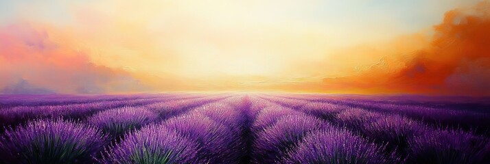 Poster - Dreamy Lavender Field Stunning Rows of Lavender Flowers in Purple Hues with a Hazy Background