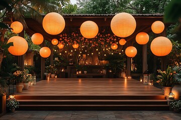 2 rows of beautiful red lanterns hanging on the eaves of the Chinese New Year night wood building corridor,Chinese New Year Lantern View Background