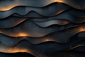 Poster - Waves of shimmering gold and dark shadows create an abstract texture with depth and movement suitable for modern design