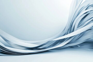 Poster - Flowing abstract lines create a serene background of light blue and white tones in a minimalist design setting